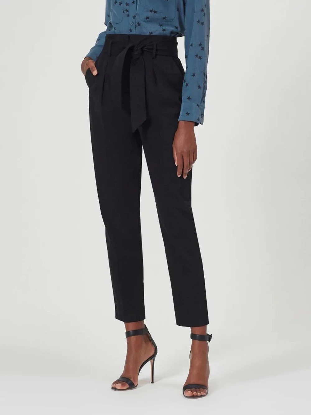 Equipment Horace Pleated Tie Waist Belt Wool Tapered Trousers Black Size 4